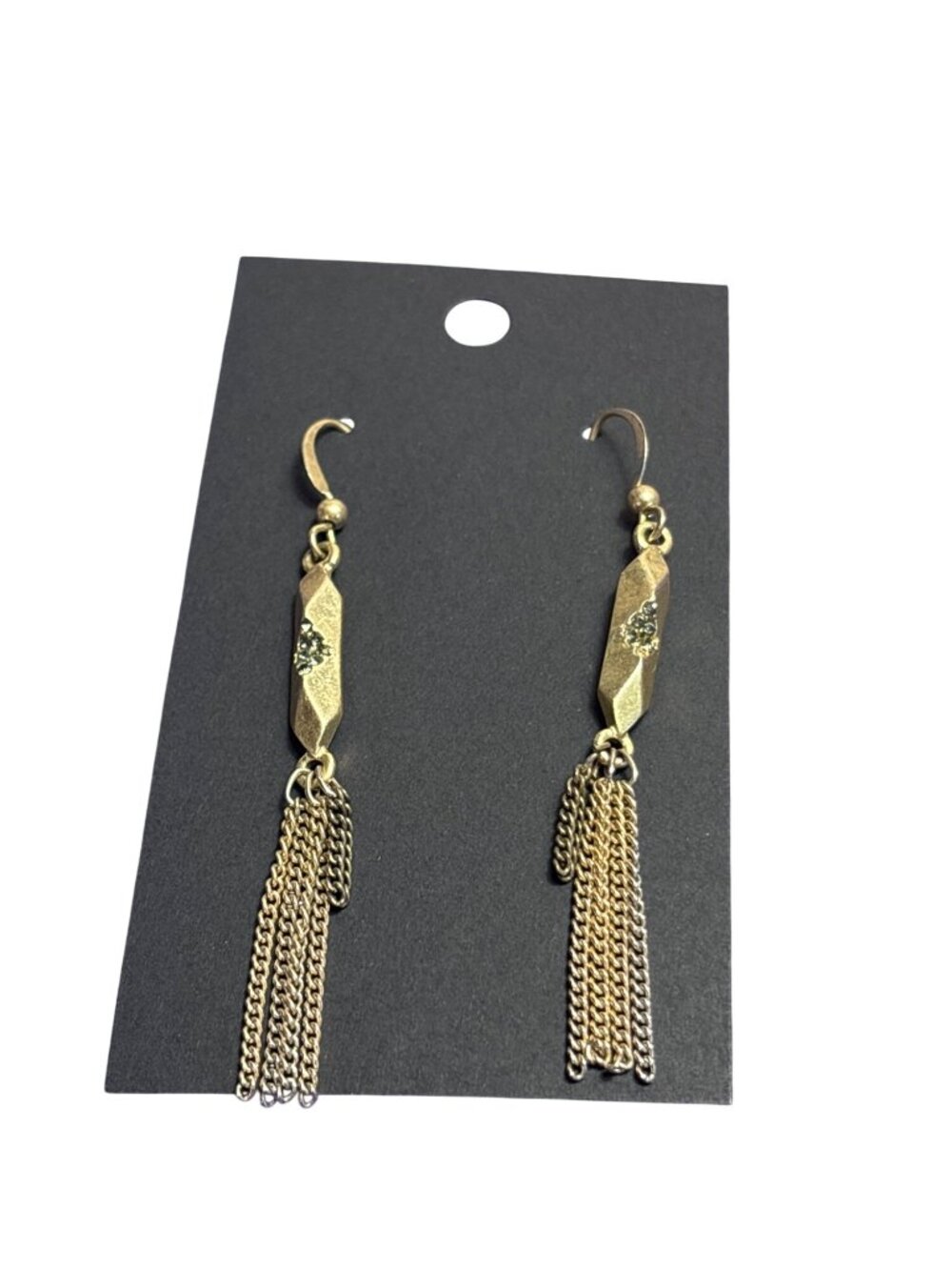 Goldtone Faceted Chain Tassel Dangle Earrings Clear Rhinestones 2.25 inches